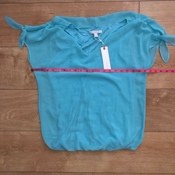 Esprit NWT Italian Bright Blue Flutter Tye Sleeve Blouse, Size 6 - Picture 7 of 14